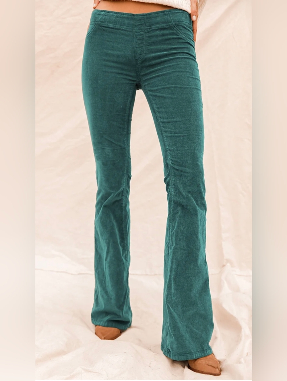 NWT We The Free Free People Green Corduroy Flare Pants High Rise Boho Retro